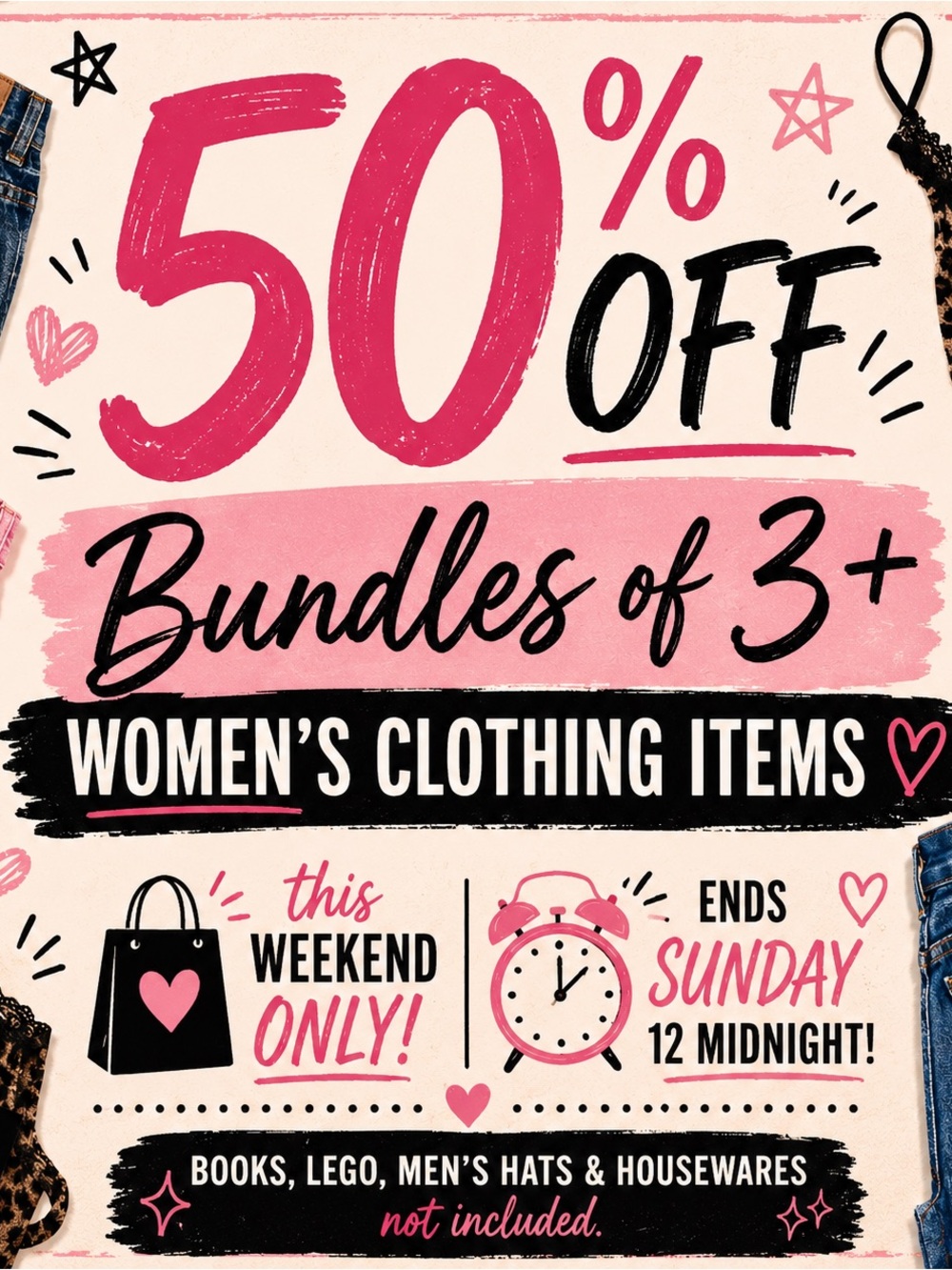 50th Birthday Sale! 50% Off Bundles of 3+ Women's Clothing Items